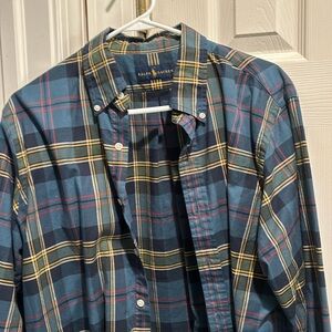 Ralph Lauren Shirt Men's Large Custom Fit Green Plaid Long Sleeve Button Down
